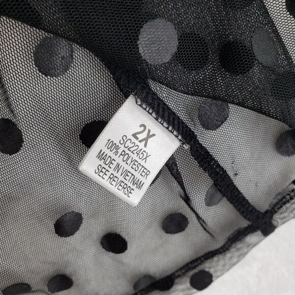 Ups & Downs Blouse Women 2X Black Sheer Polka Dot Mesh Ruffle Dark Coquette - Picture 4 of 9